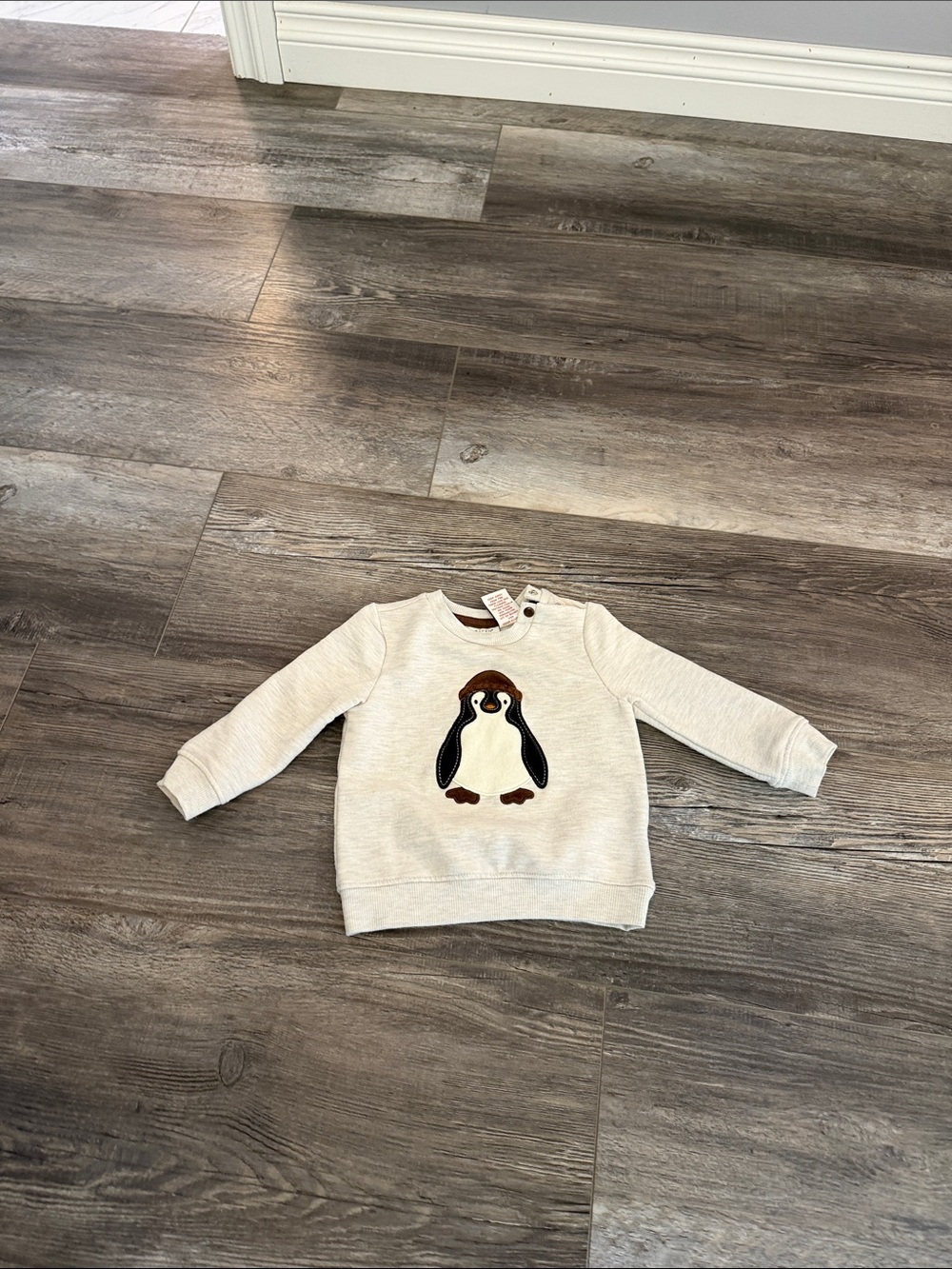 Aspen Baby Penguin Appliqué Sweatshirt - Cream